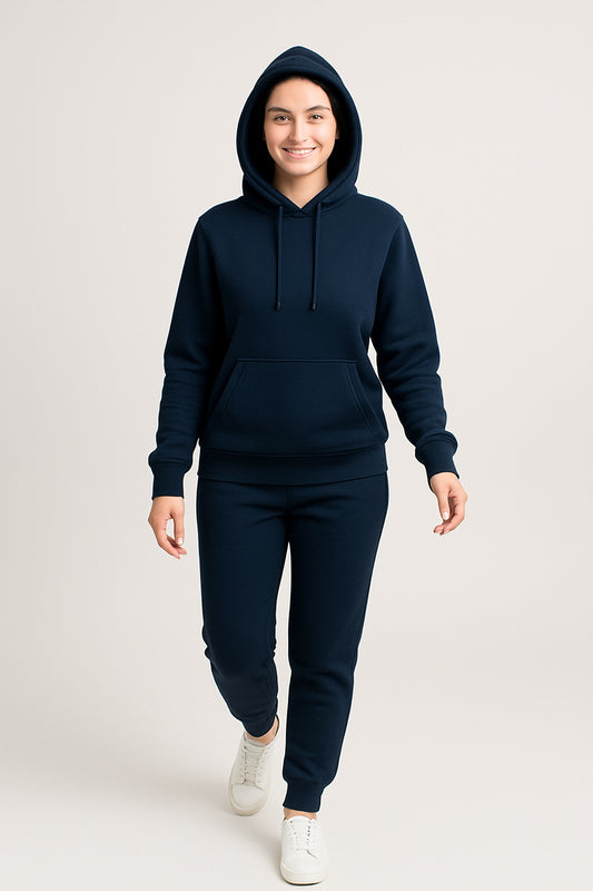 Women’s Hoodie Tracksuit Set – Navy Blue (Polyester Fleece)