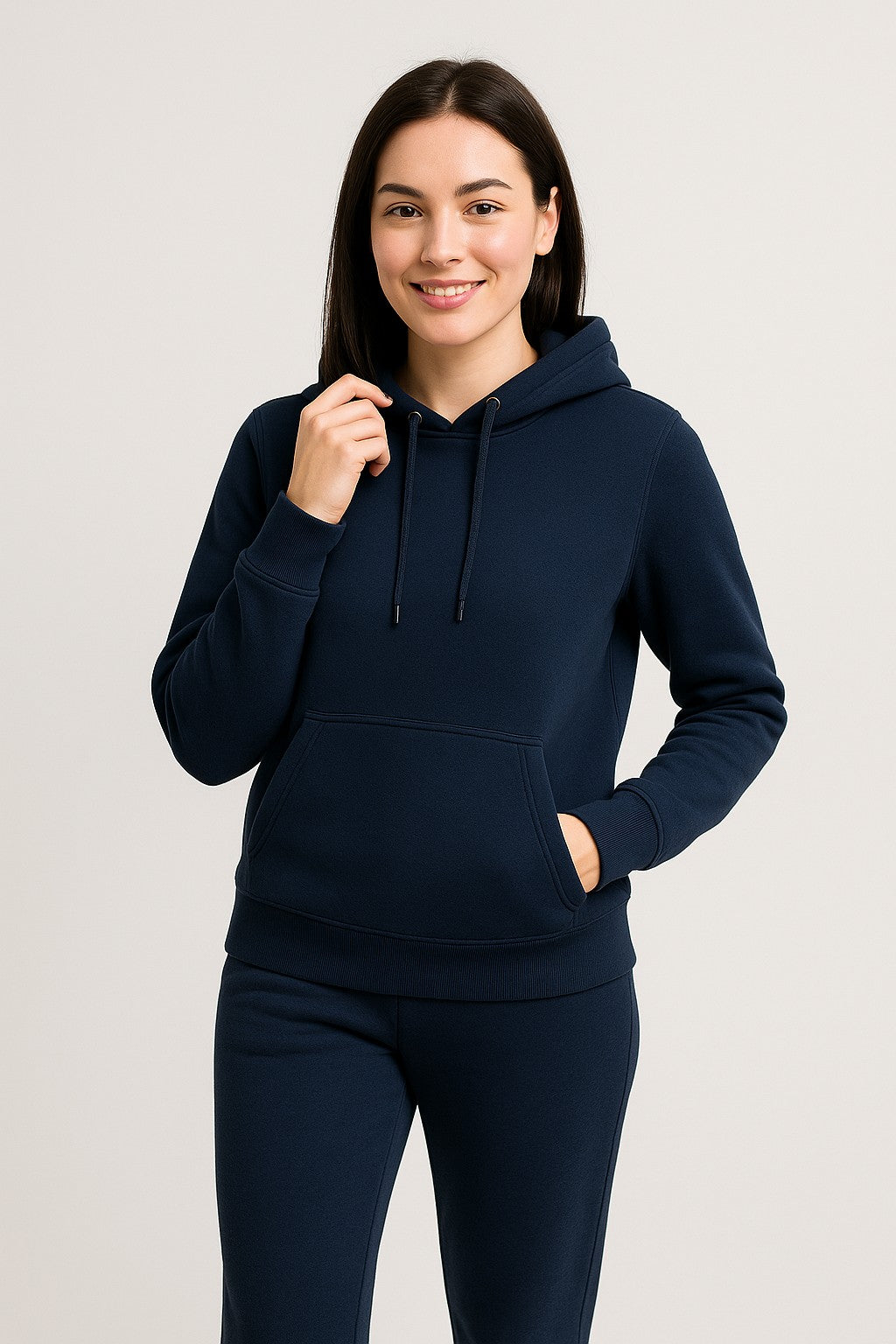 Women’s Hoodie Tracksuit Set – Navy Blue (Polyester Fleece)
