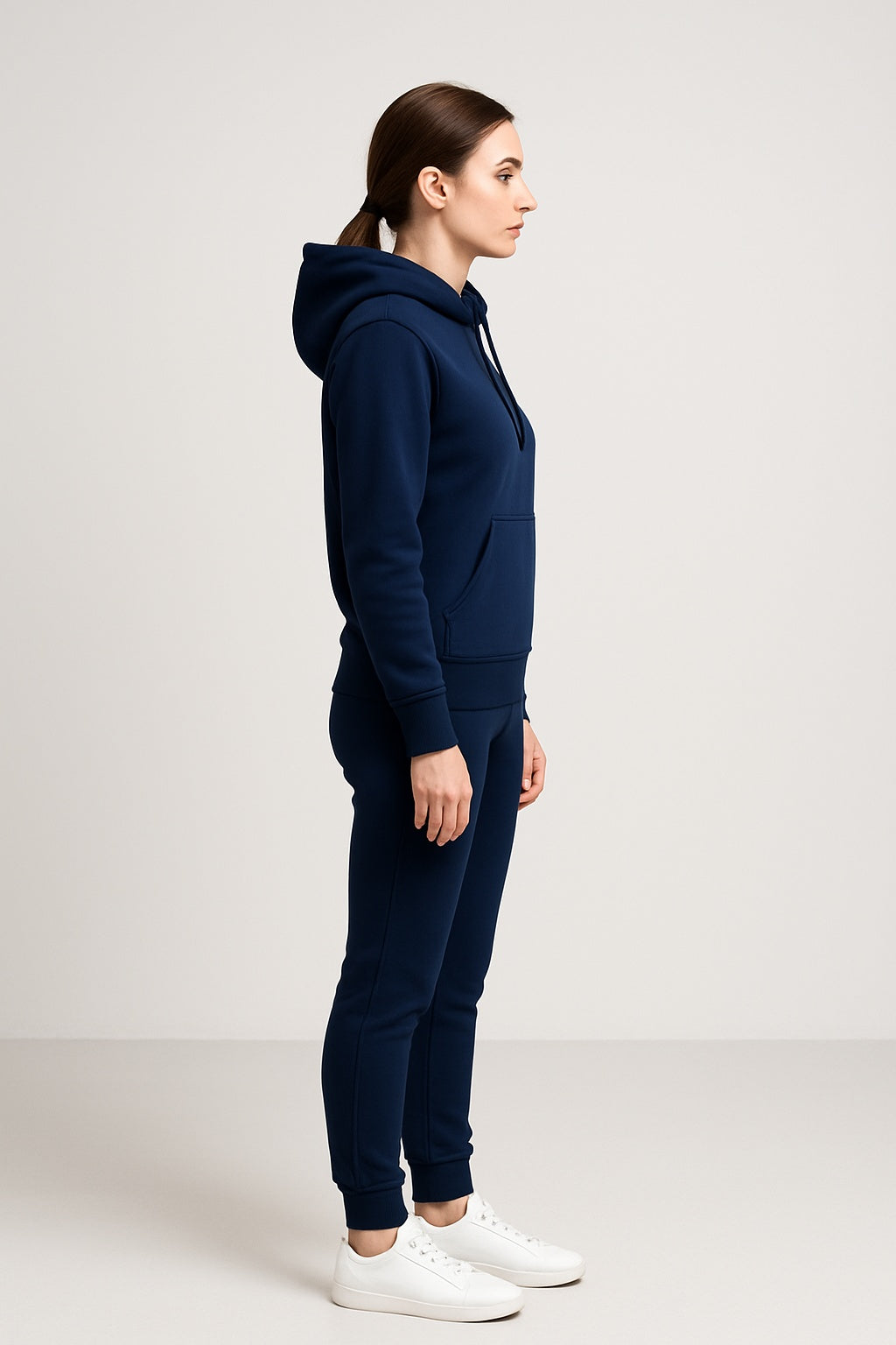 Women’s Hoodie Tracksuit Set – Navy Blue (Polyester Fleece)